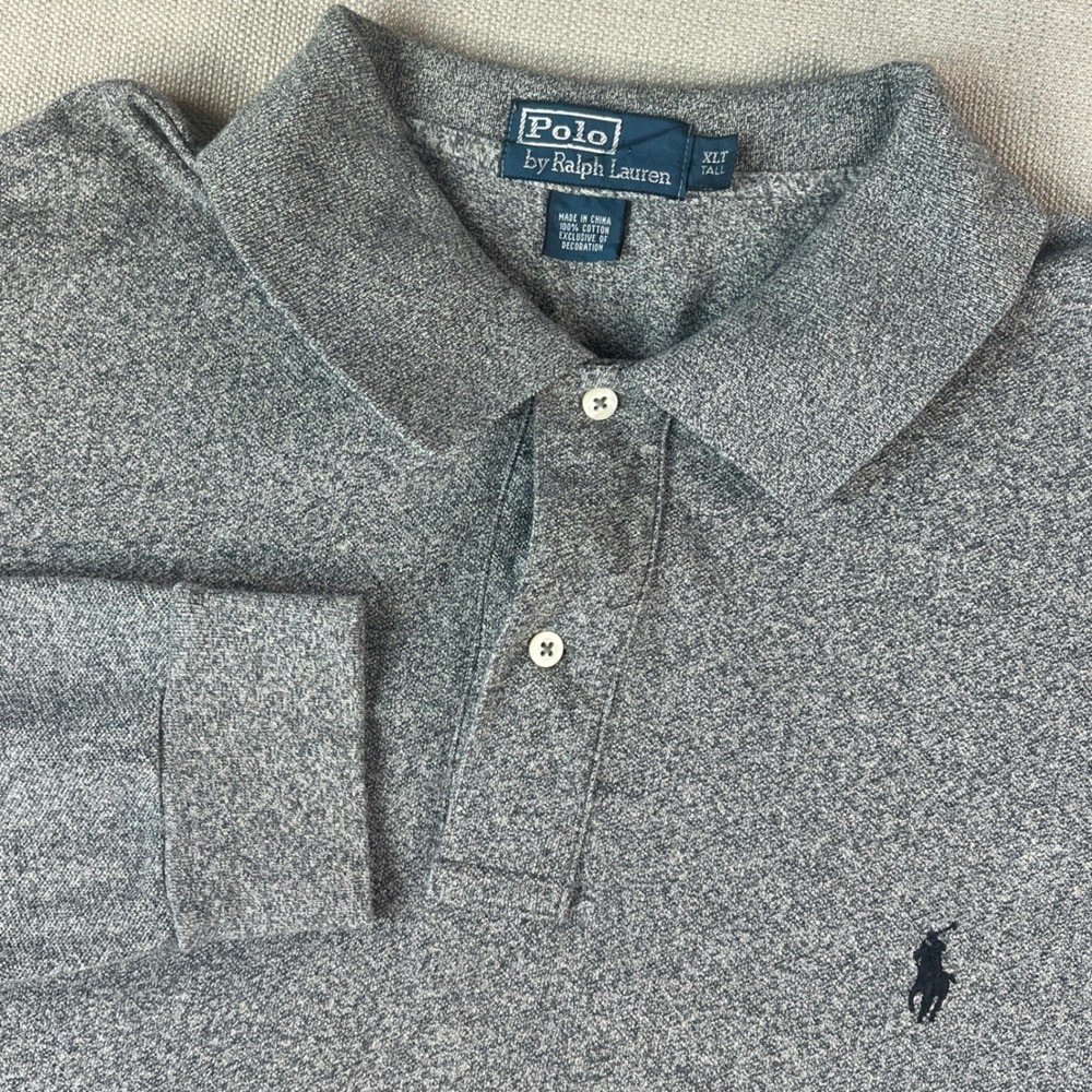 Polo Ralph Lauren Long Sleeve Polo Mens XLT Grey Heathered Cotton Pique Shirt